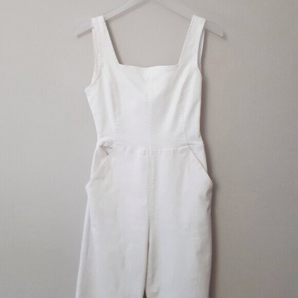 EUC DD77 white denim sleeveless wide leg jumpsuit with statement back, S - Picture 6 of 9